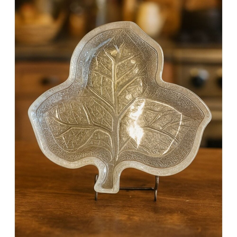Vintage Leaf-Shaped Crystal Trinket Dish PM09 B